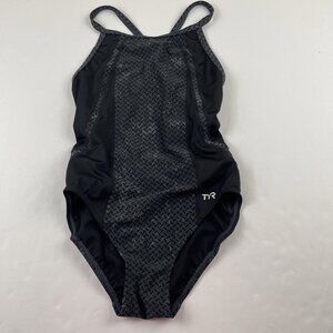TYR One Piece Swimsuit Women’s Sz 36 Black High Cut Criss Cross Back Straps